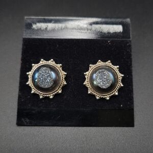 925 PJC Sterling silver Rounded Druzy Pierced Earrings